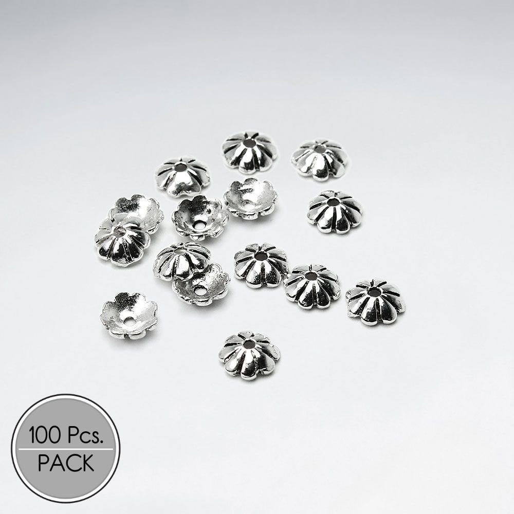 Silver Textured Domed Bead Caps Pack Of 100 Pieces