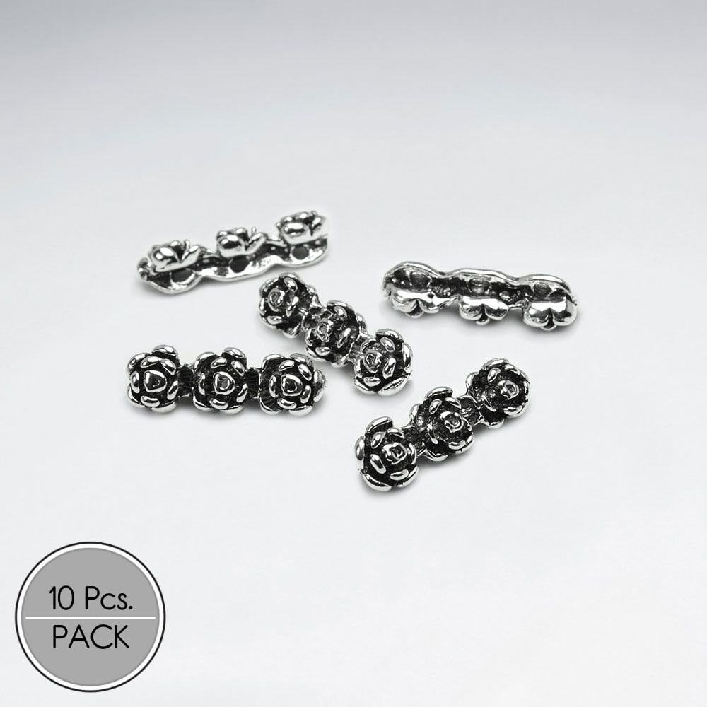 Oxidized Sterling Silver Triple Flower Jewelry Accessory Pack Of 10 Pieces