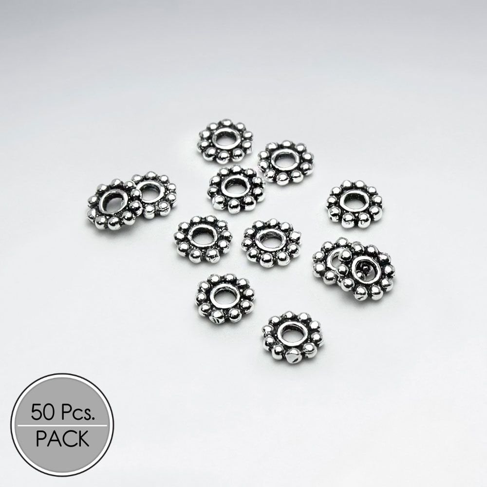 Round Flower Style Silver Beads Pack Of 50 Pieces