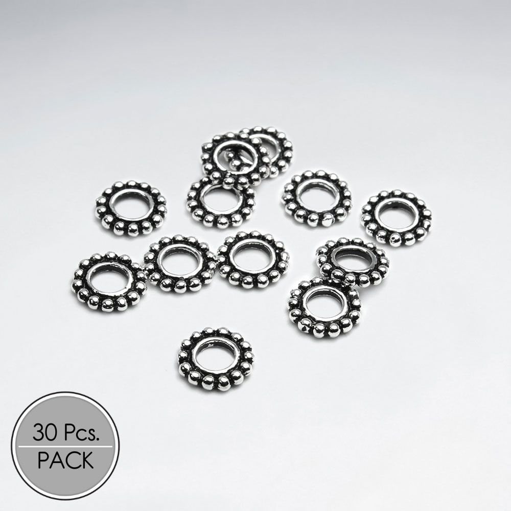 Large Round Decoated Silver Beads Pack Of 30 Pieces