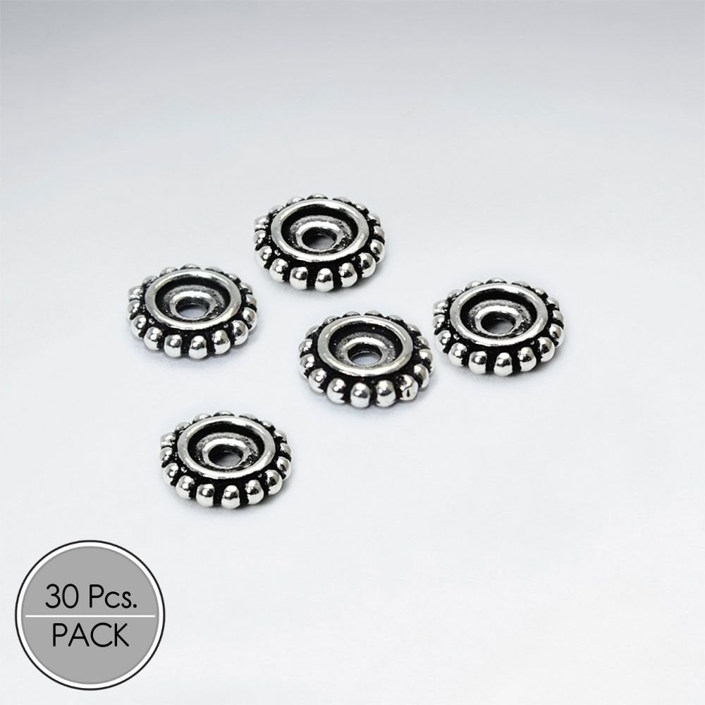 Round Bubble Oxidized Silver Beads Pack Of 30 Pieces