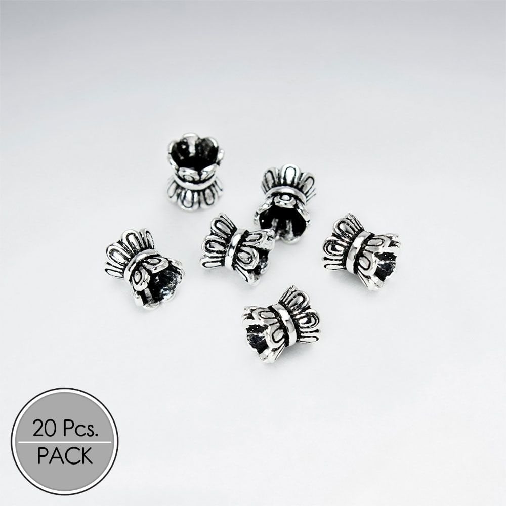 Oxidized Silver Ornate Cinch Bunched Beads Pack Of 20 Pieces