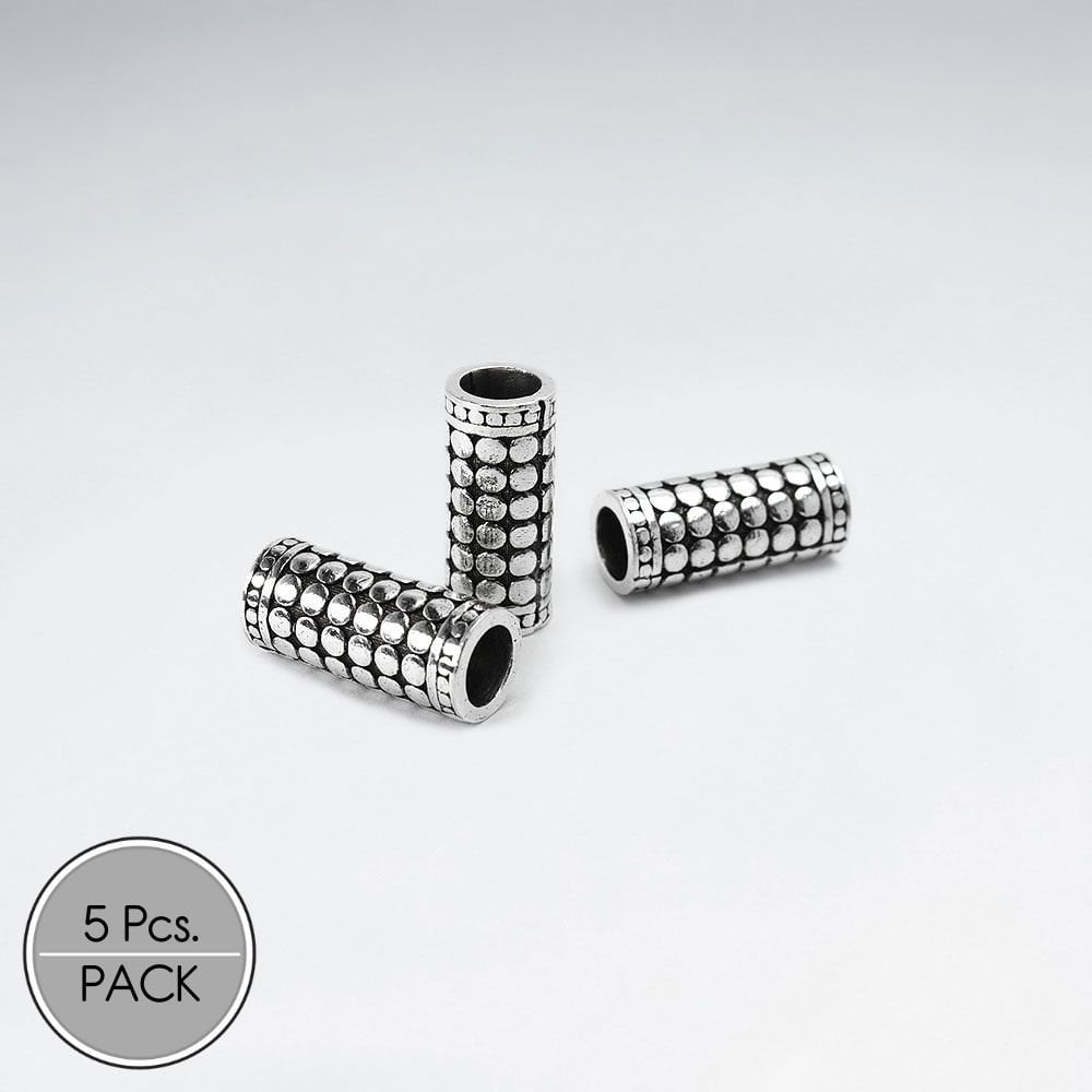 Oxidized Silver Ornate Tube Beads Pack Of 5 Pieces