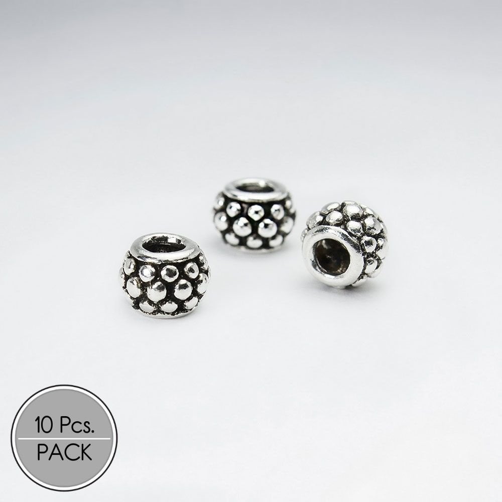 Oxidized Silver Texture Dotted Beads Pack Of 10 Pieces
