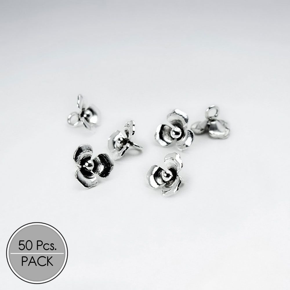 sterling Silver Single Rose Beads Pack Of 50 Pieces