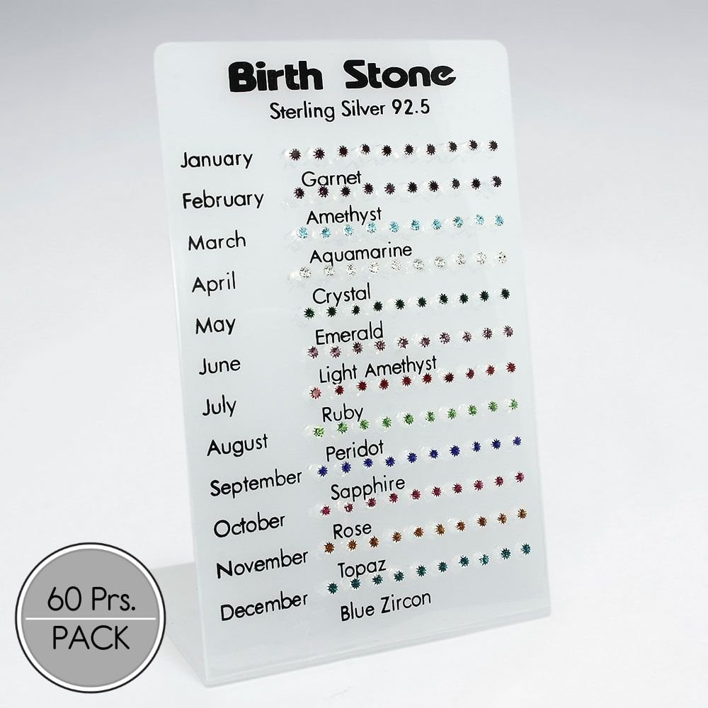 Birth Stone Collection With Sterling Silver Pack Of 60 Pairs