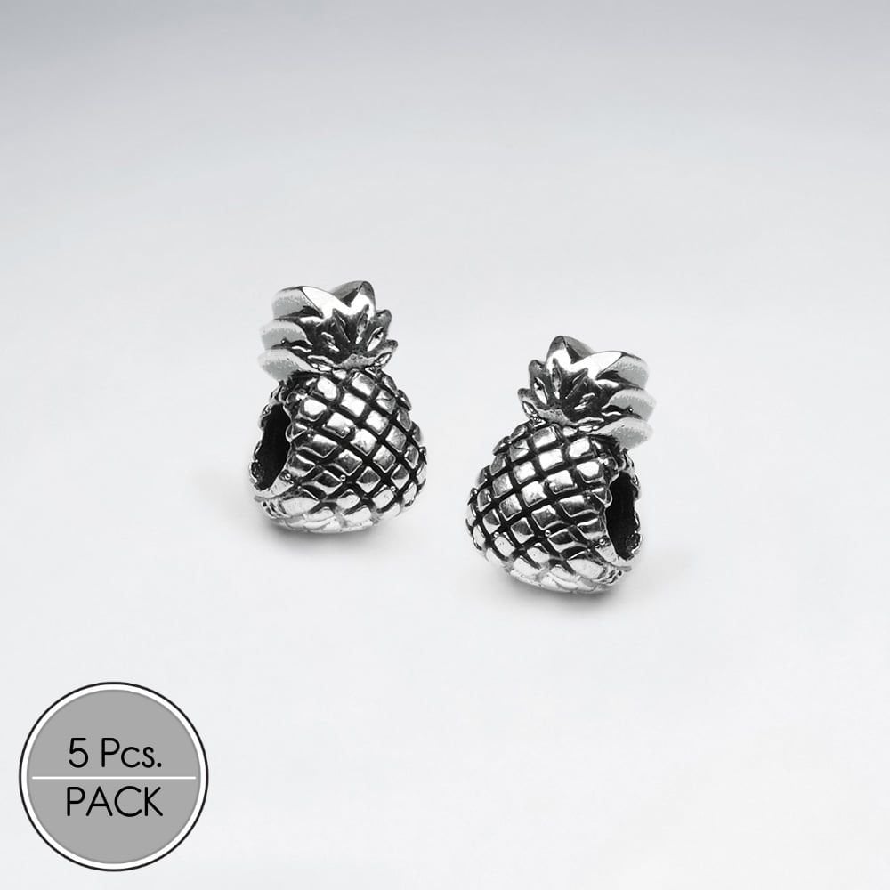 Detailed Oxidized Silver Pineapple Bead Pack Of 5 Pieces