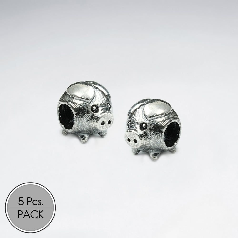 Oxidized Silver Pigs Bead Pack Of 5 Pieces