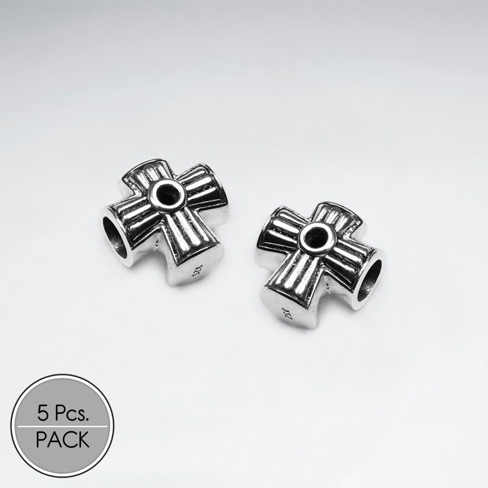 Detailed Oxidized Silver Cross Beads Pack Of 5 Pieces