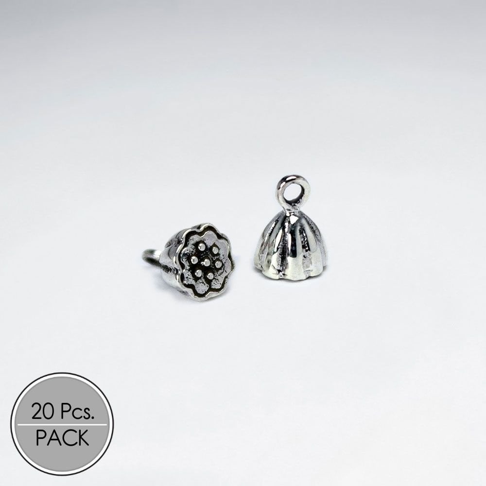 Oxidized Silver Floral Bell Pendant Pack Of 20 Pieces