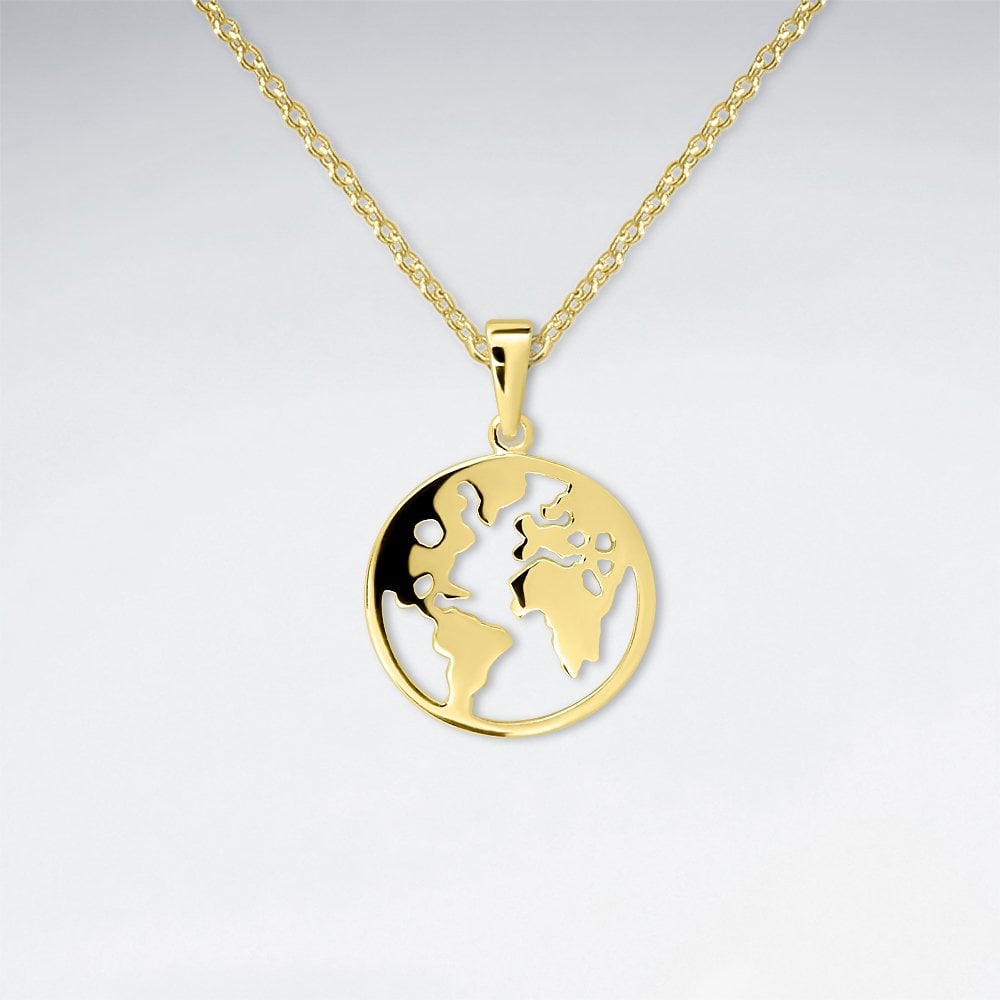 Sterling Silver Openwork World Globe Silhouette Pendant