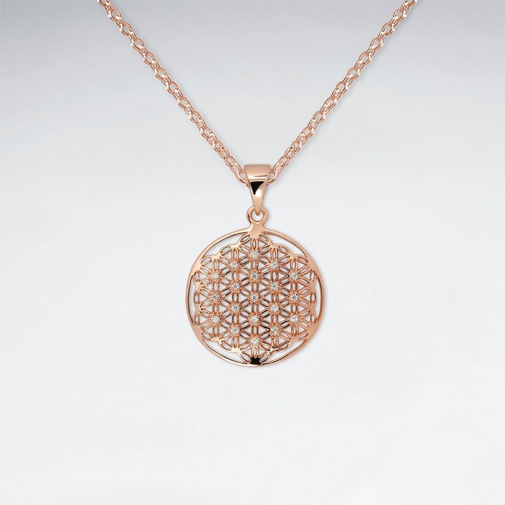 925 Sterling Silver Cubic Zirconia Openwork Pattern Circle Pendant