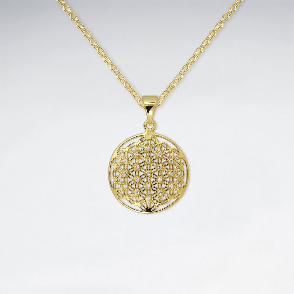 925 Sterling Silver Cubic Zirconia Openwork Pattern Circle Pendant