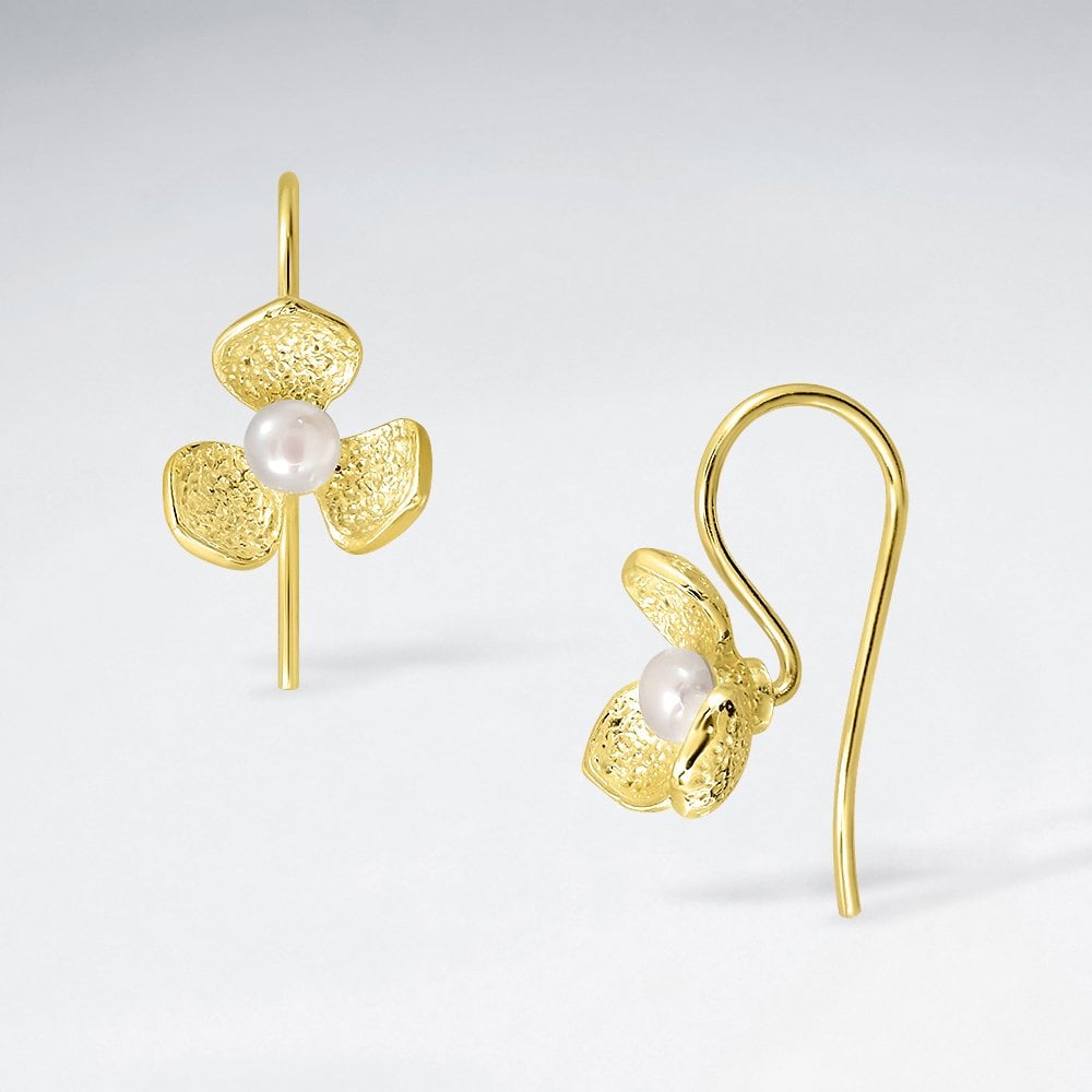 Sterling Silver Flower with Faux Pearl Earrings