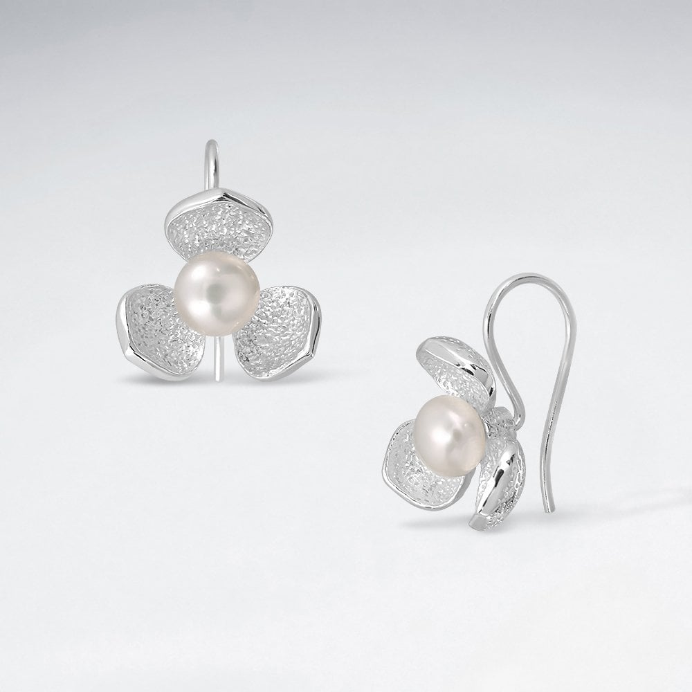 Sterling Silver Floral Faux Pearl Earrings