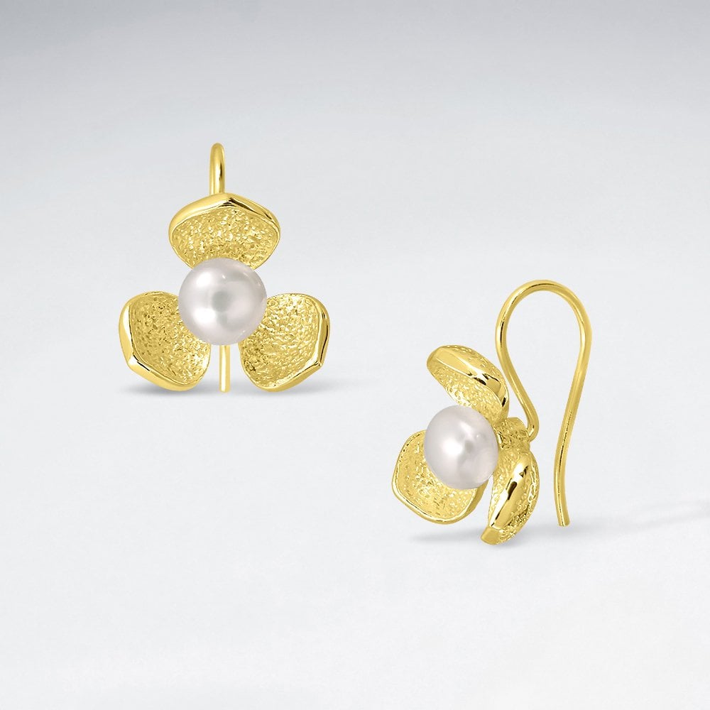Sterling Silver Floral Faux Pearl Earrings