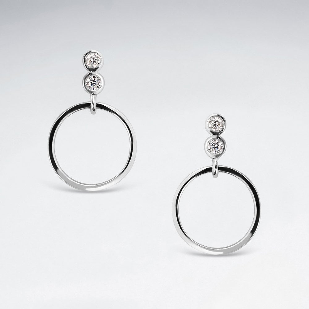 Sterling Silver CZ Openwork Circle Dangle Stud Earrings