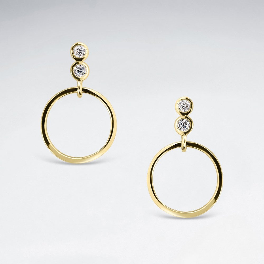 Sterling Silver CZ Openwork Circle Dangle Stud Earrings