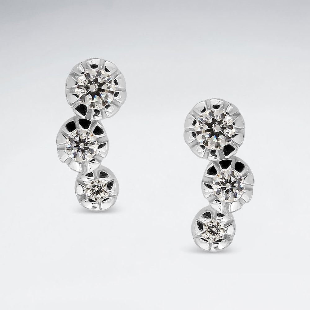 Sterling Silver and CZ Gradual Stud Earrings