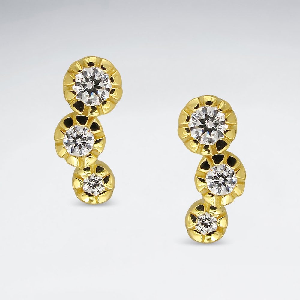 Sterling Silver and CZ Gradual Stud Earrings