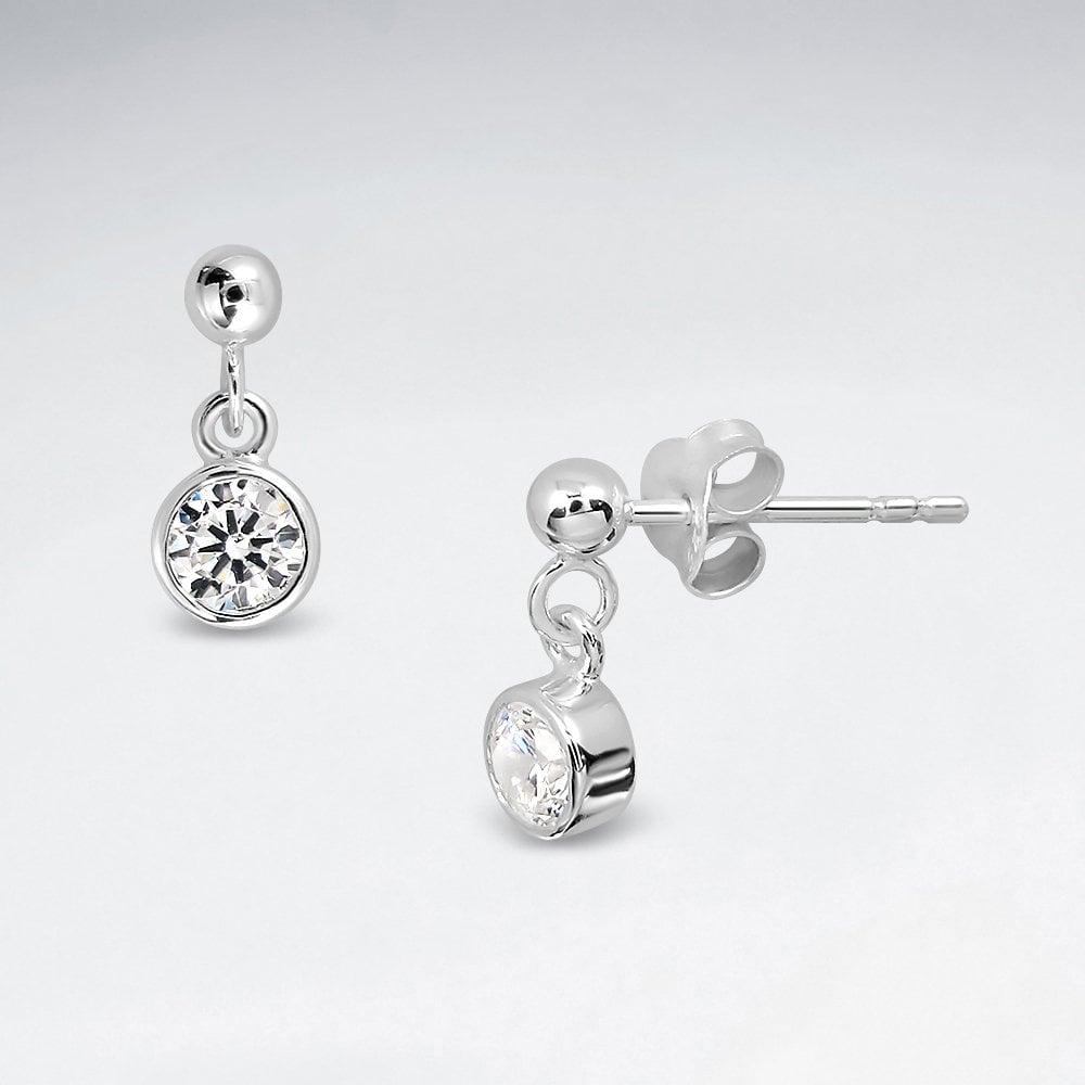 Sterling Silver Solitaire Cubic Zirconia Earrings