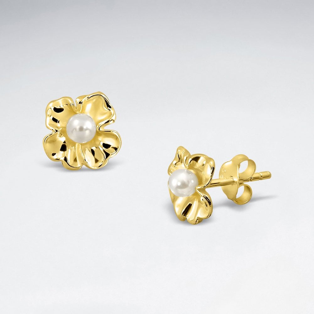 Sterling Silver Pearl Flower Earrings