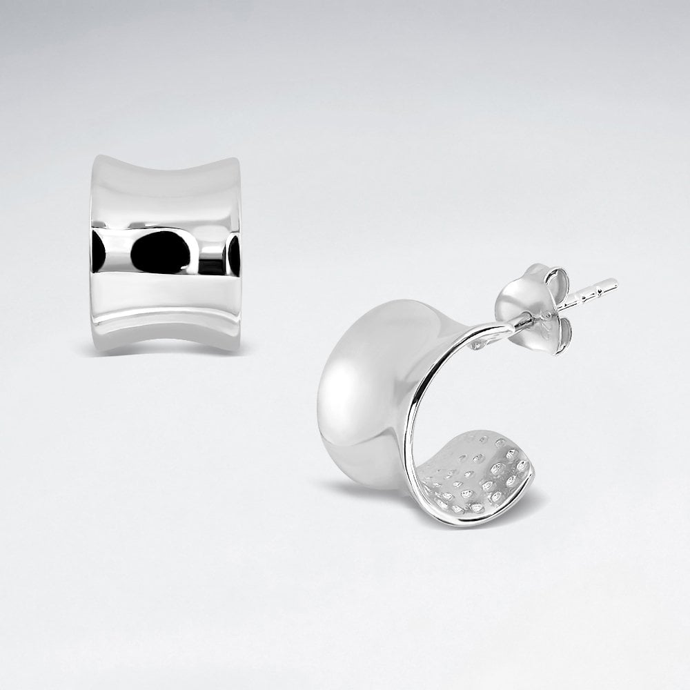 Smooth Polished Silver Half Hoop Stud Post Earrings