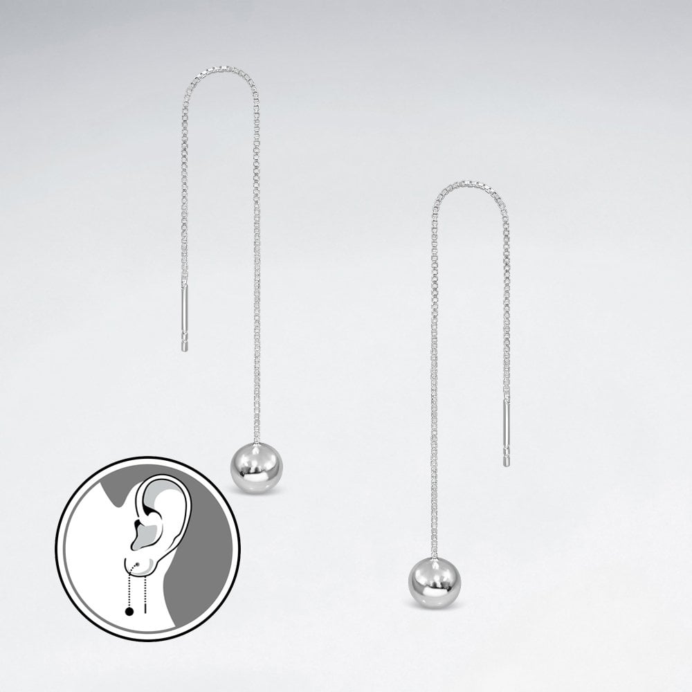 Delicate Silver Threader Chain Ball Earrings