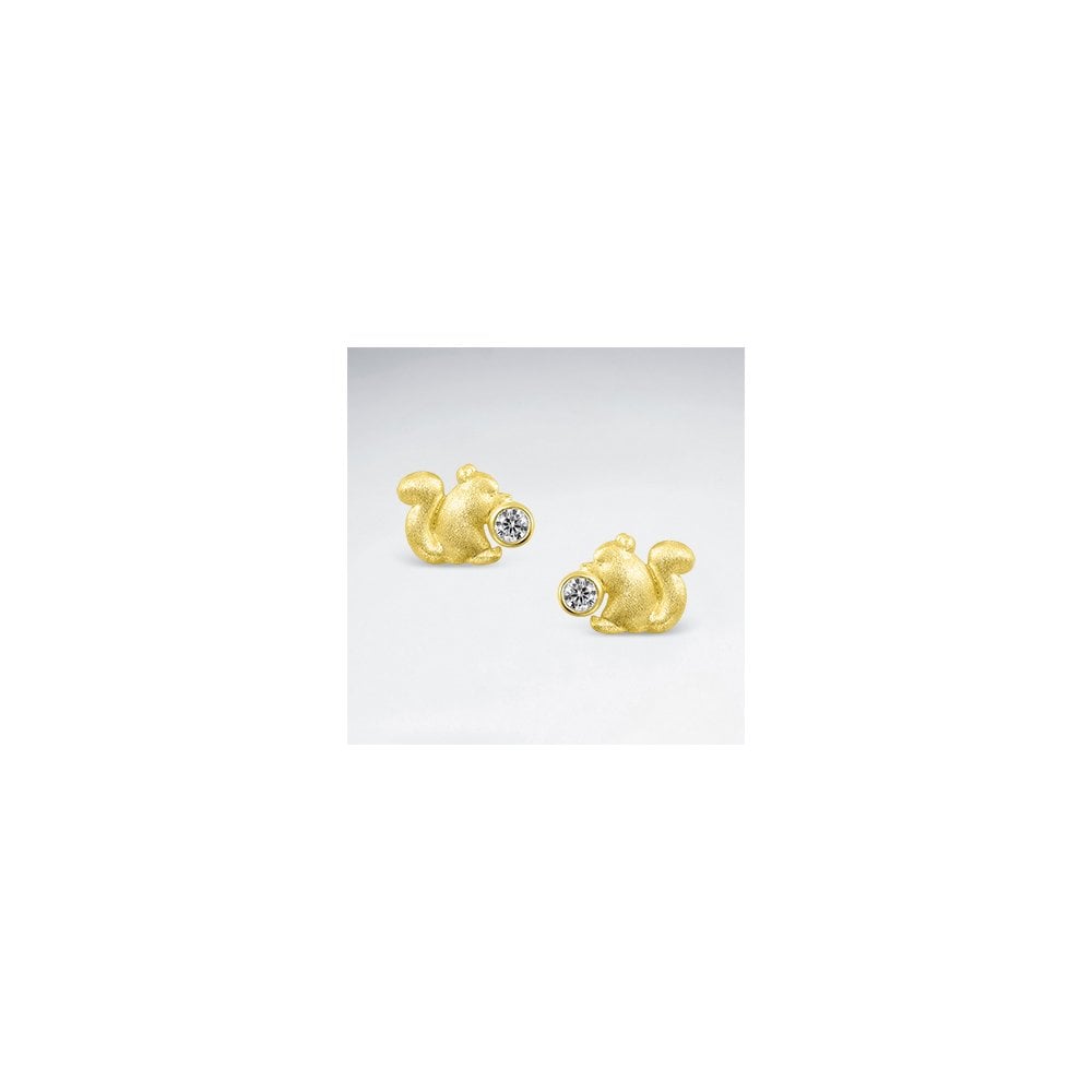 Sterling Silver CZ Squirrel Earrings