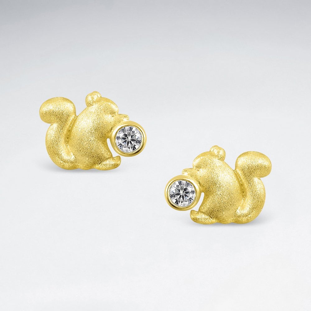 Sterling Silver CZ Squirrel Earrings