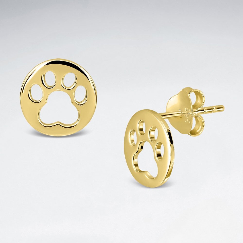 Sterling Silver Paw print Circle Stud Earrings