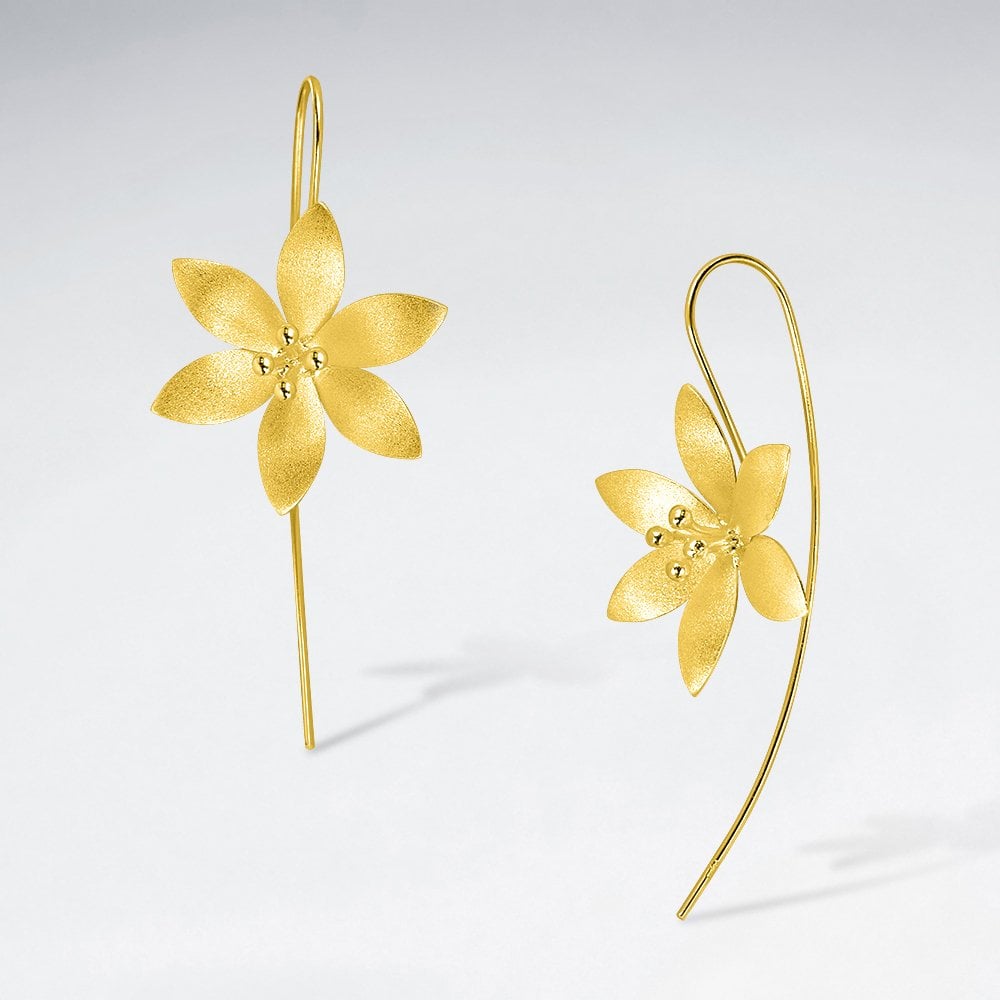 Matte Silver Peaceful Blossoms Threader Hook Earrings