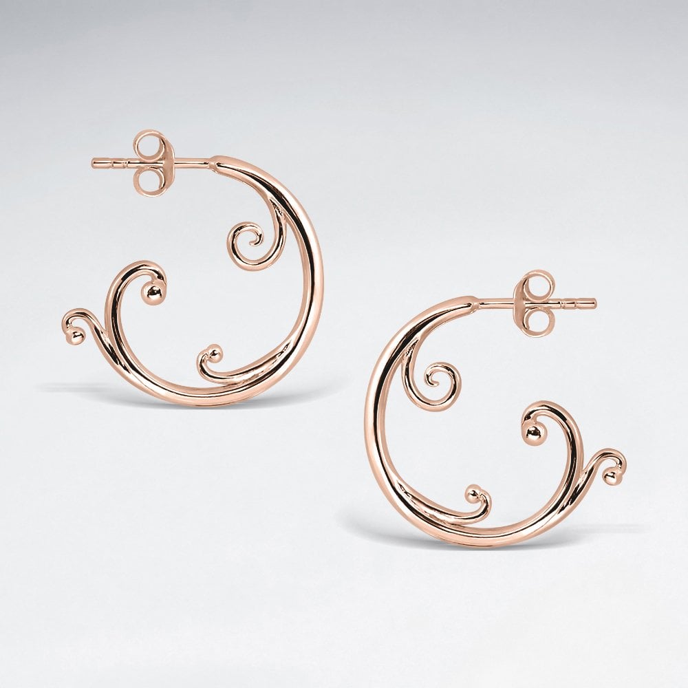 Sterling Silver Ocean Wave Half Hoop Stud Earrings