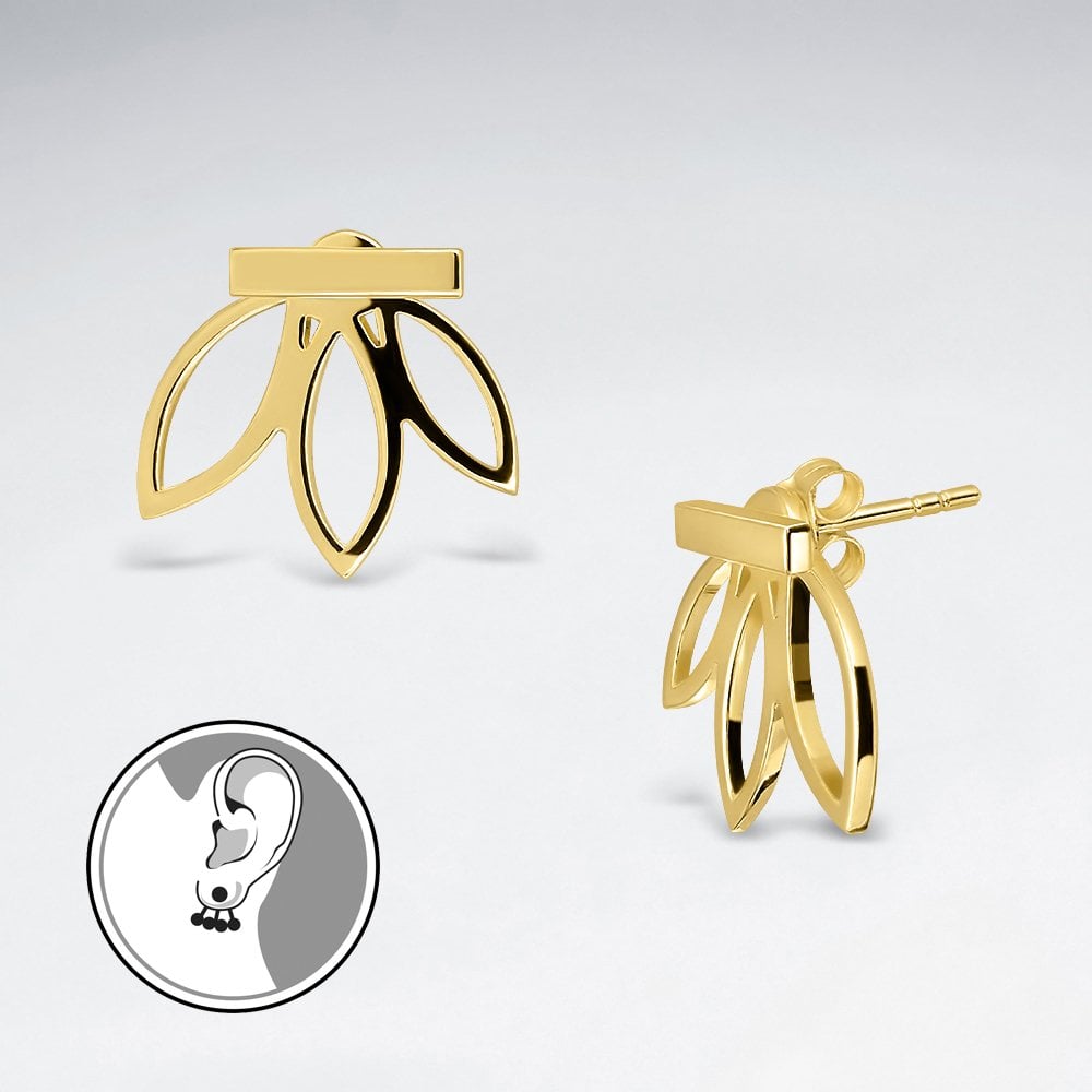 Sterling Silver Triple Leaf & Bar Stud Earrings