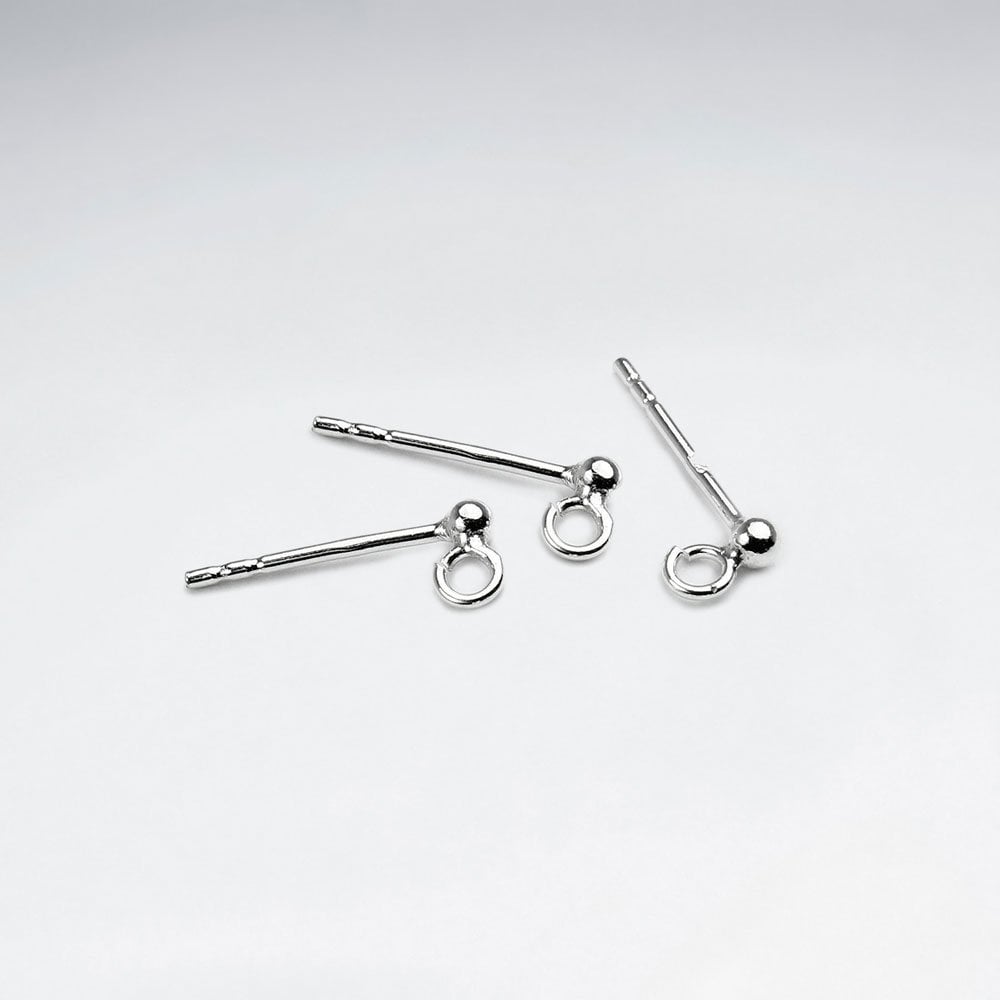 Sterling Silver Stud Earrings with Ball and Open Loop Pack of 40 Pairs