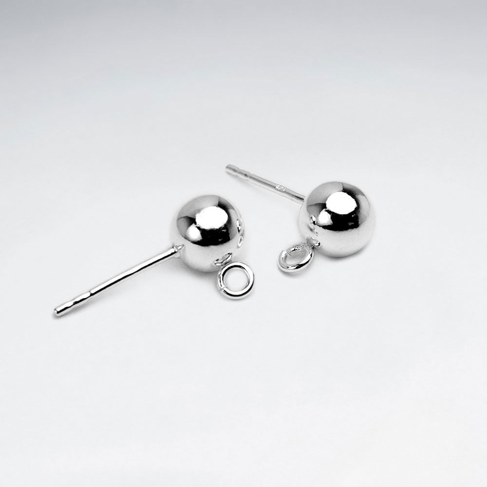 Sterling Silver Stud Earrings with Ball and Open Loop Pack of 15 Pairs