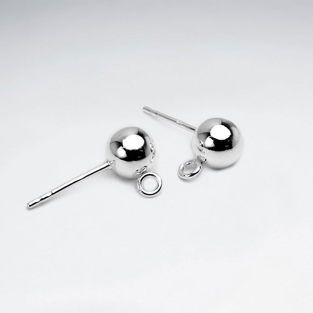 Sterling Silver Stud Earrings with Ball and Open Loop Pack of 10 Pairs