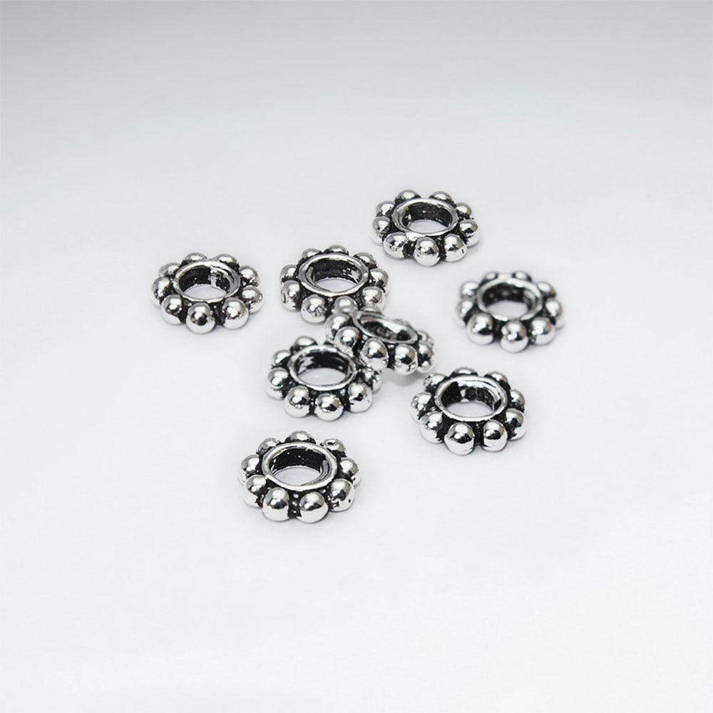 Silver Texture Spacer Dotted Beads Pack of 30 Pieces