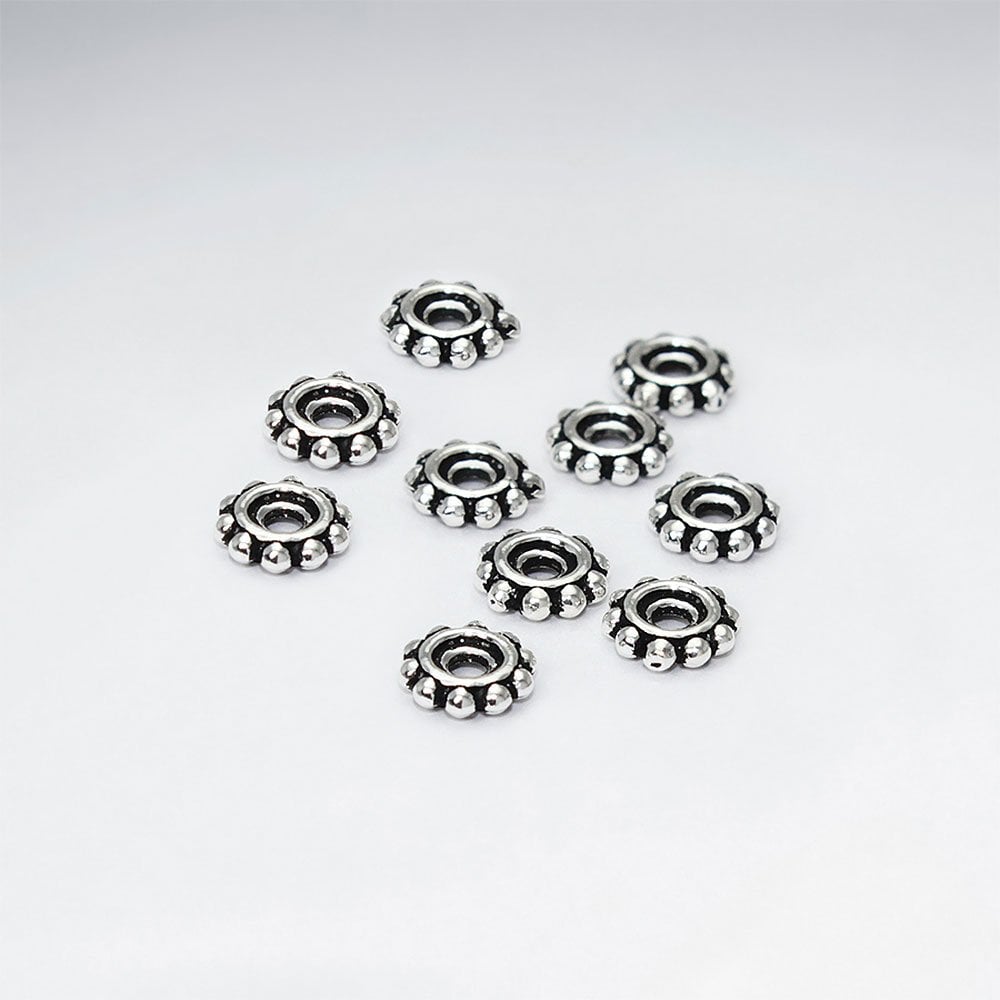 Silver Texture Spacer Dotted Beads Pack of 50 Pieces