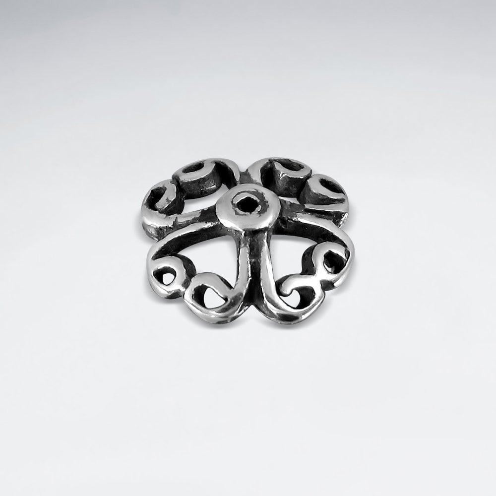 Heart Shaped Silver Decorated Bead Caps Pack of 100 Pieces