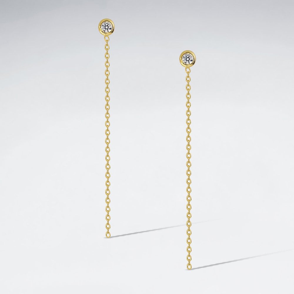 925 Sterling Silver CZ Chain Dangle Stud Earrings