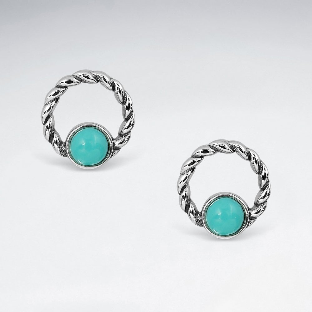 925 Sterling Silver and Turquoise Circle Stud Earrings