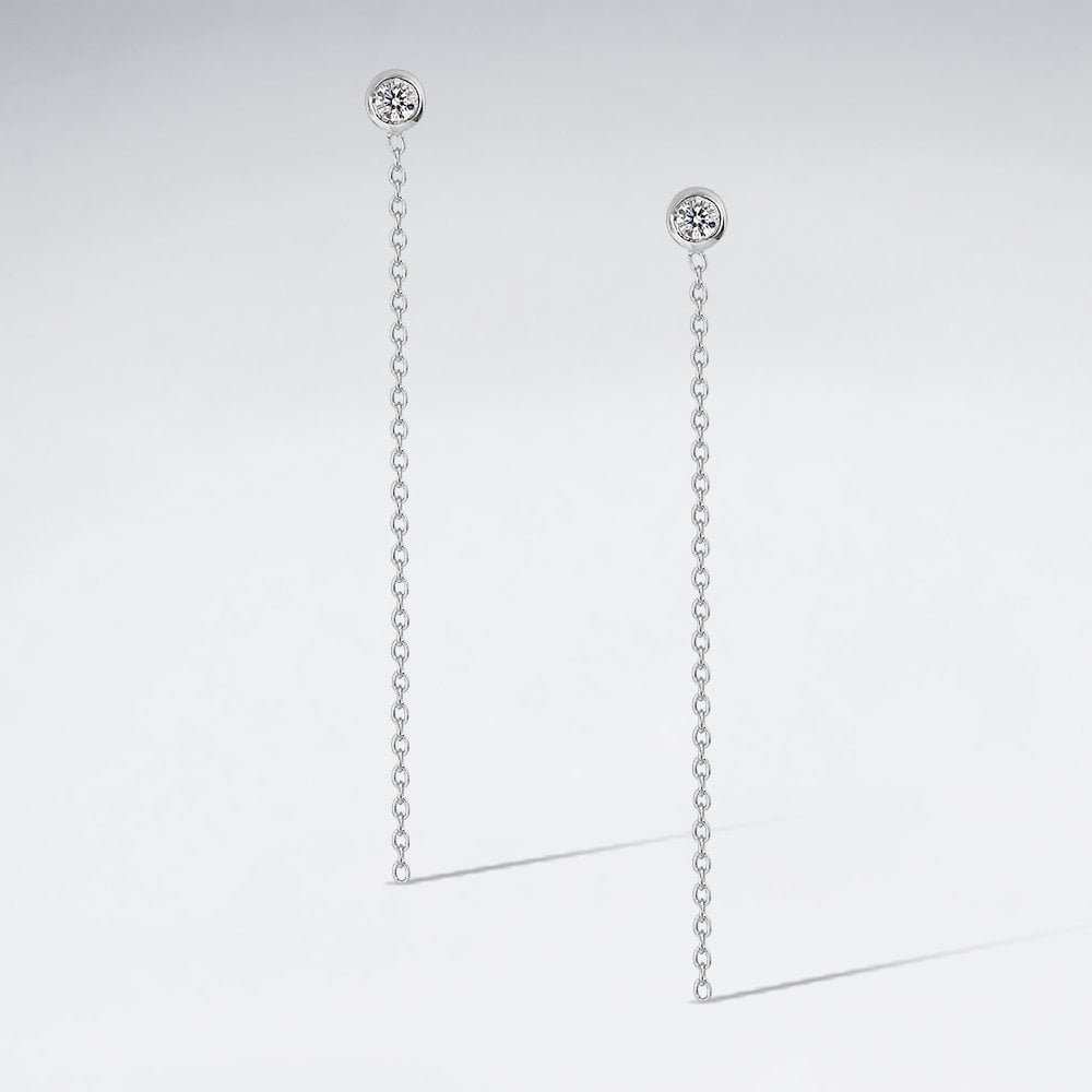 925 Sterling Silver CZ Chain Dangle Stud Earrings