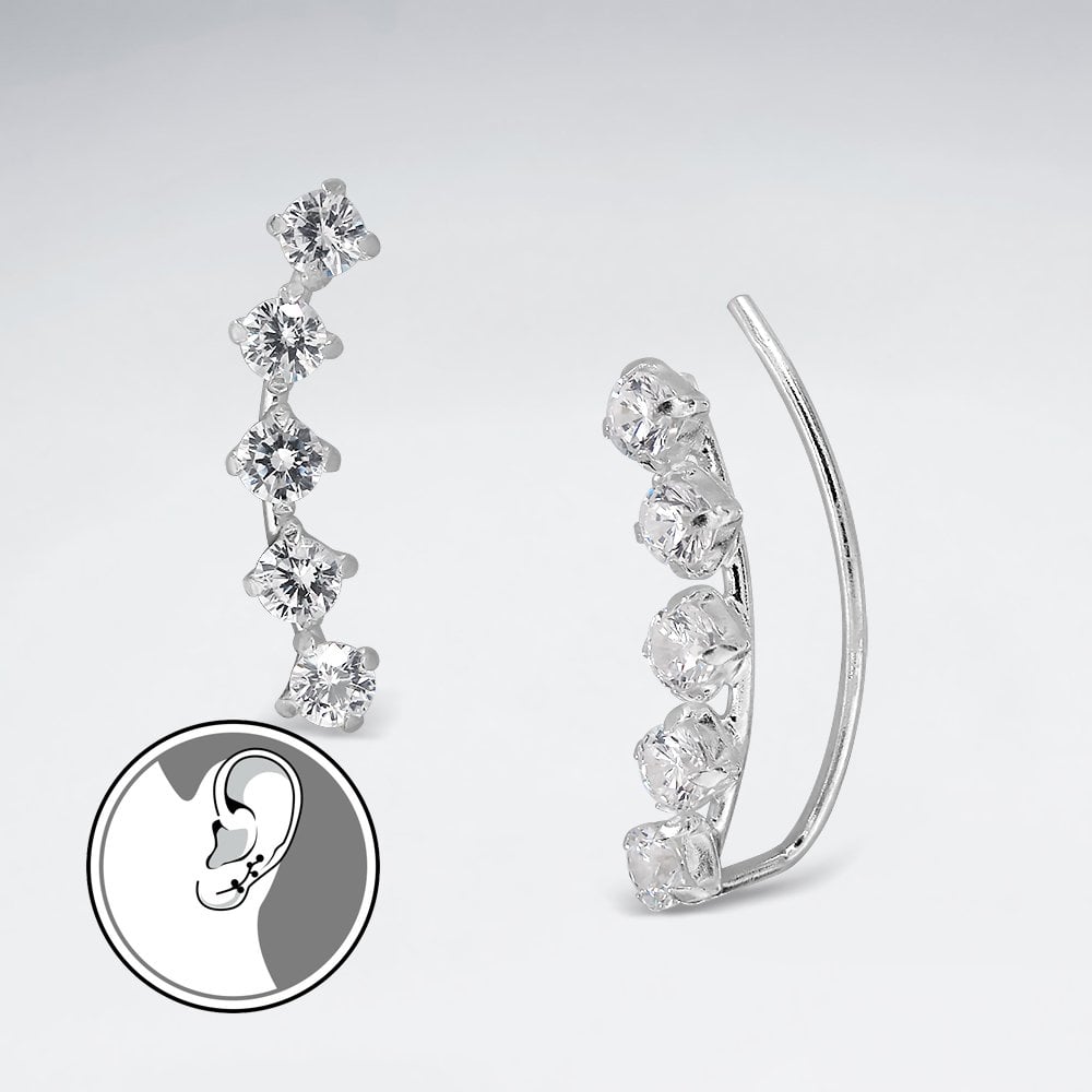 925 Sterling Silver Crystal Ear Crawler