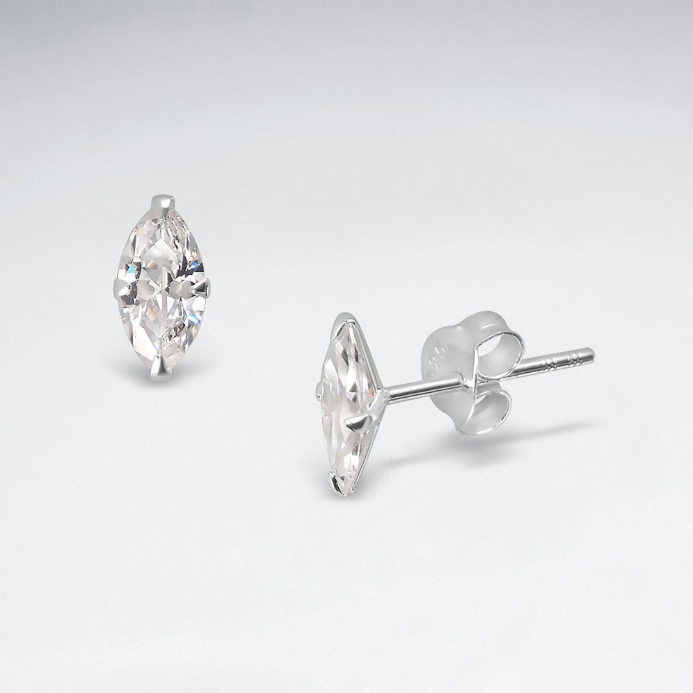 925 Sterling Silver CZ and Crystal Marquise Stud Earrings