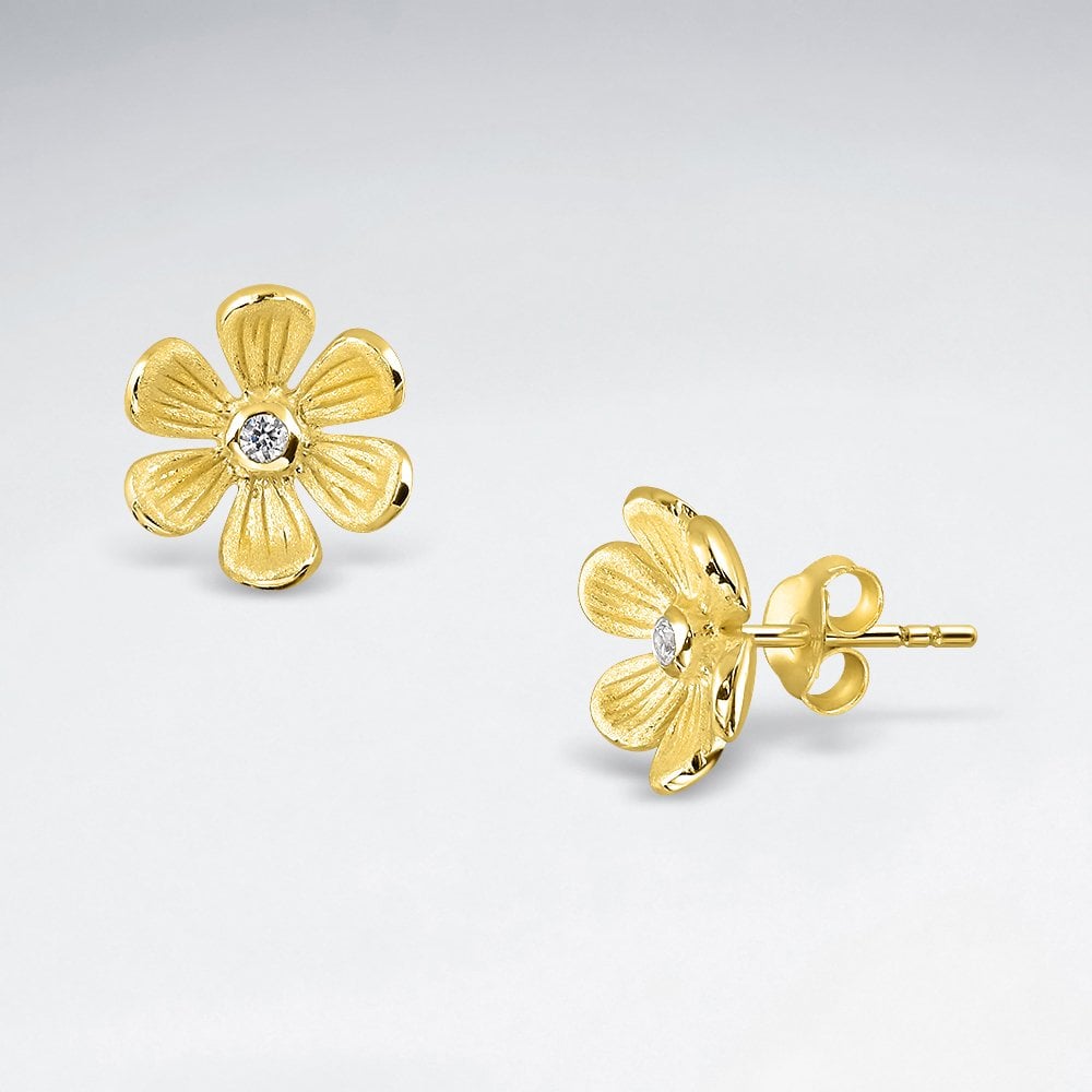 925 Sterling Silver Floral Blossom Stud Earrings CZ and Crystal Jewelry