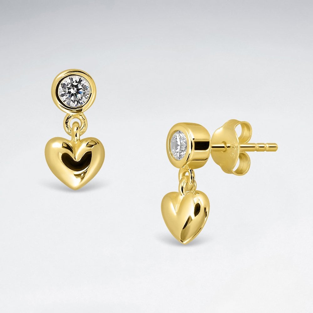 925 Sterling Silver Heart Dangle Stud Earrings CZ and Crystal Jewelry