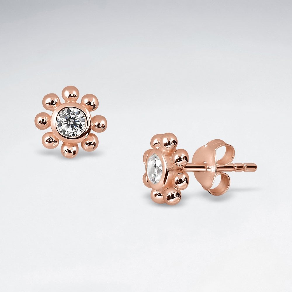 925 Sterling Silver Sunburst Stud Earrings CZ and Crystal Jewelry