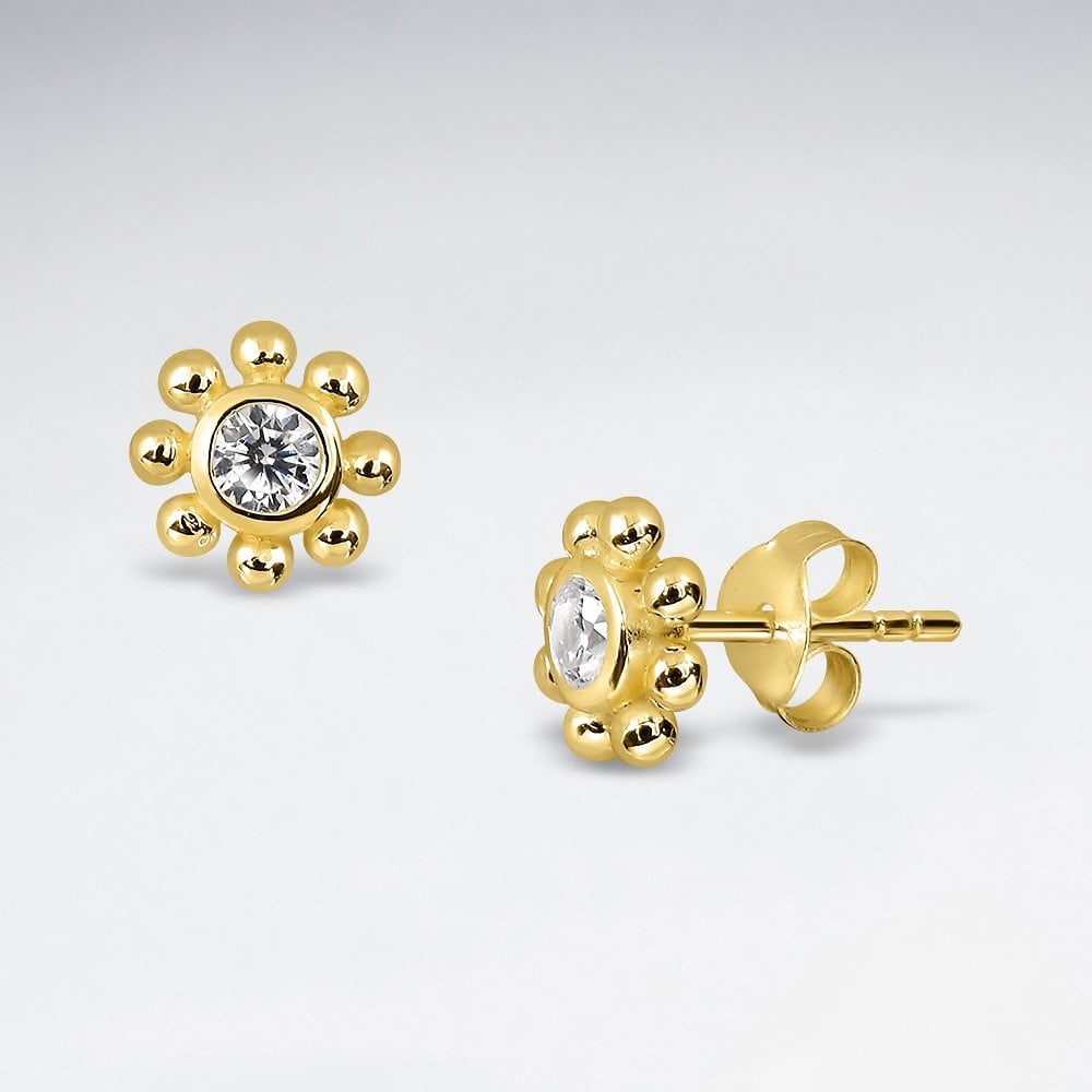 925 Sterling Silver Sunburst Stud Earrings CZ and Crystal Jewelry