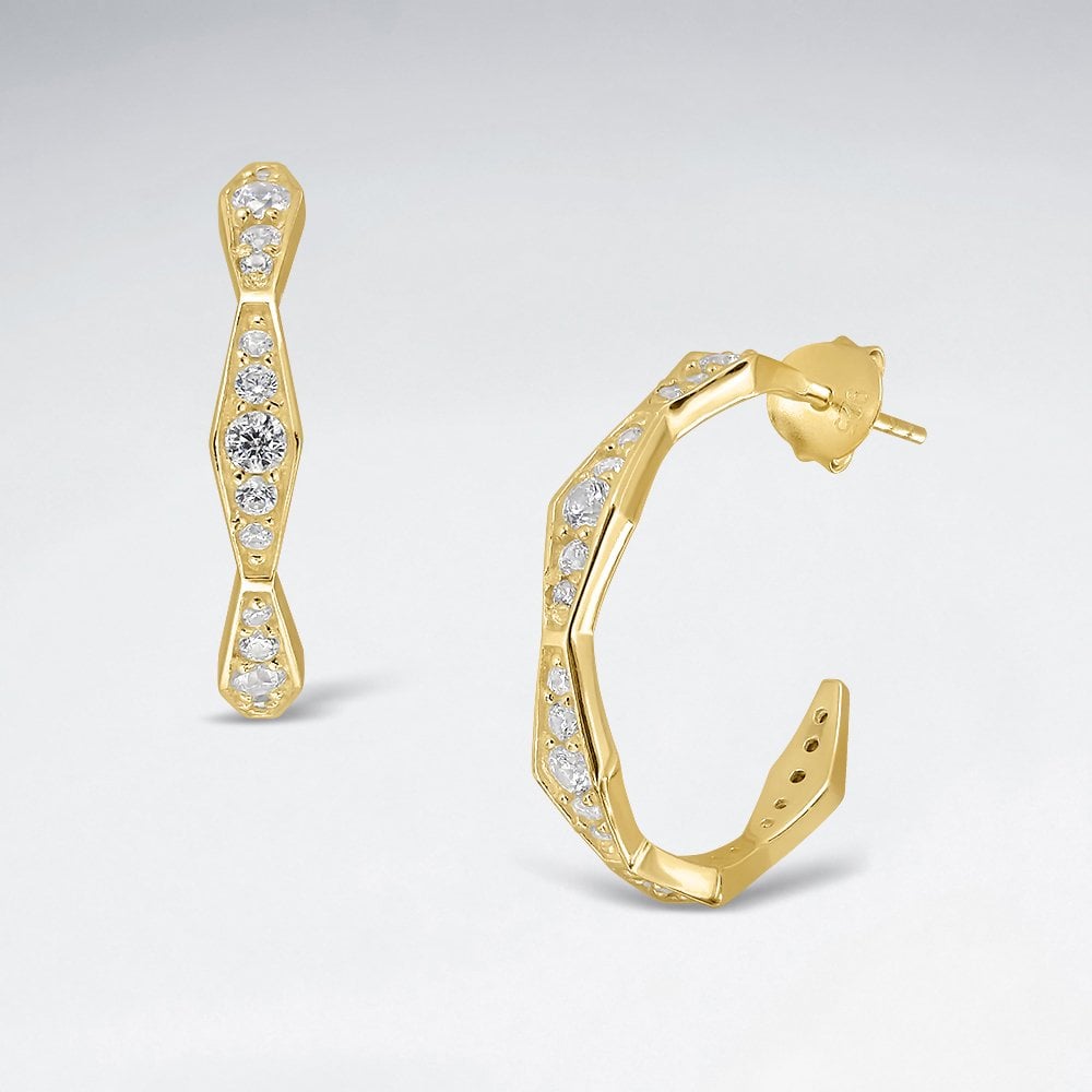 925 Sterling Silver Half Hoop Stud Earrings CZ and Crystal Jewelry